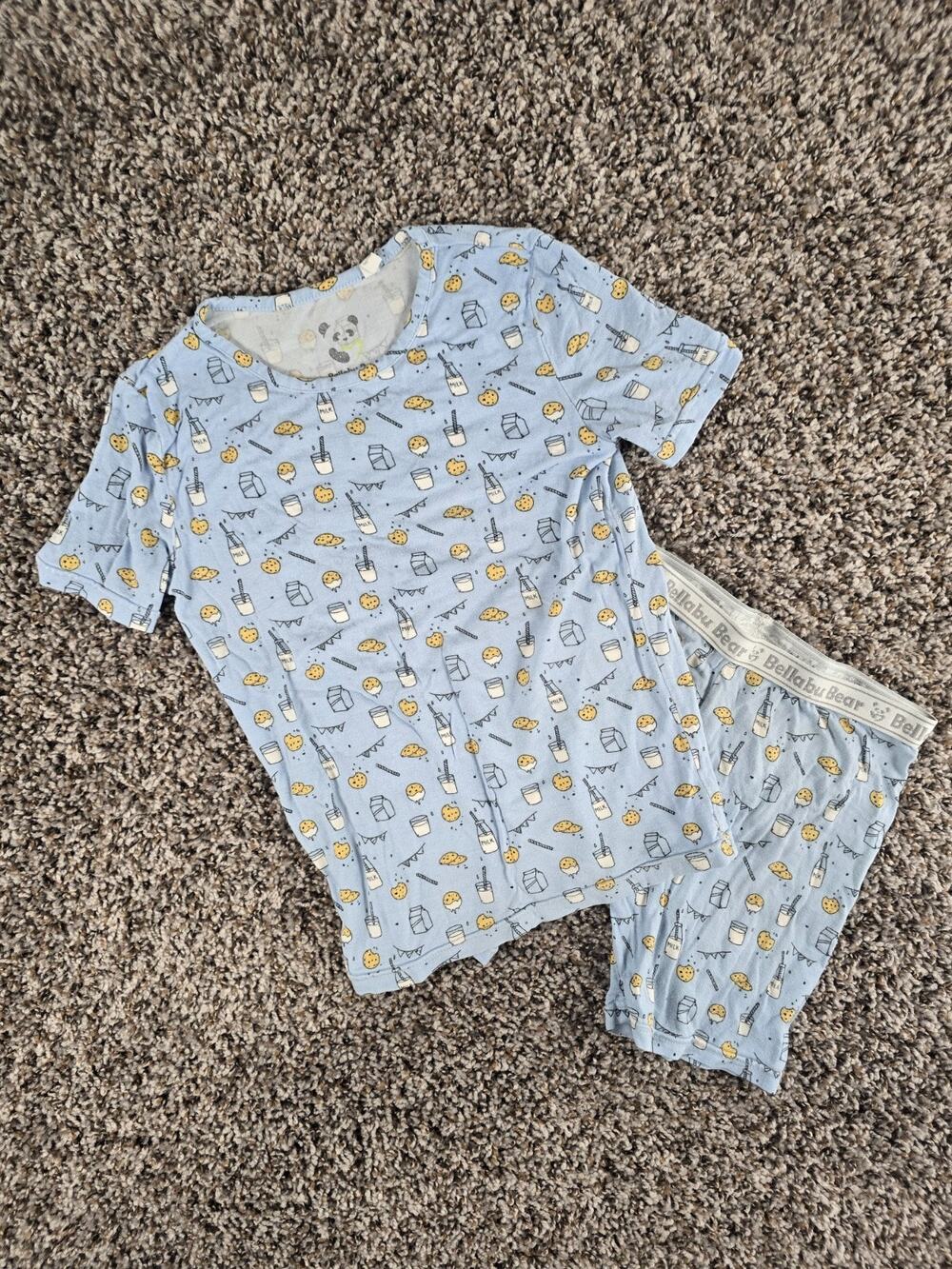 Bellabu Bear Kids Sz 6Y 2 Piece Pajama See Bamboo Milk and Cookies Print Shorts
